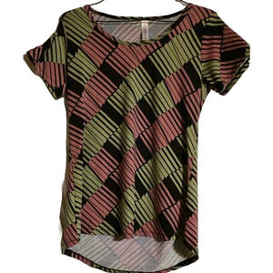 LuLaRoe Classic T Shirt XXS Striped Geometric Pink Green Black Short Sleeve